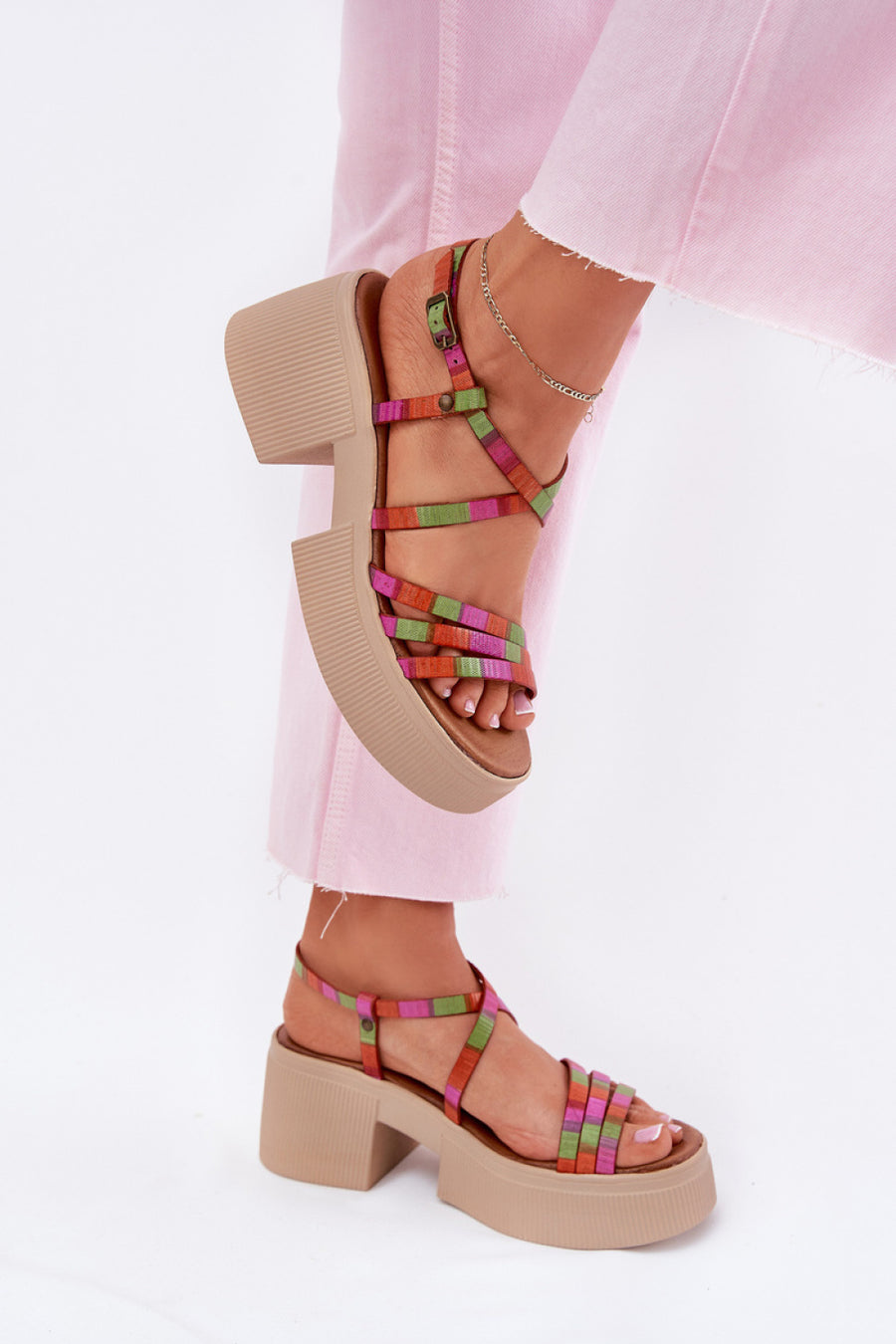 Step In Style Maciejka Multicolour Leather Platform Heeled Sandals