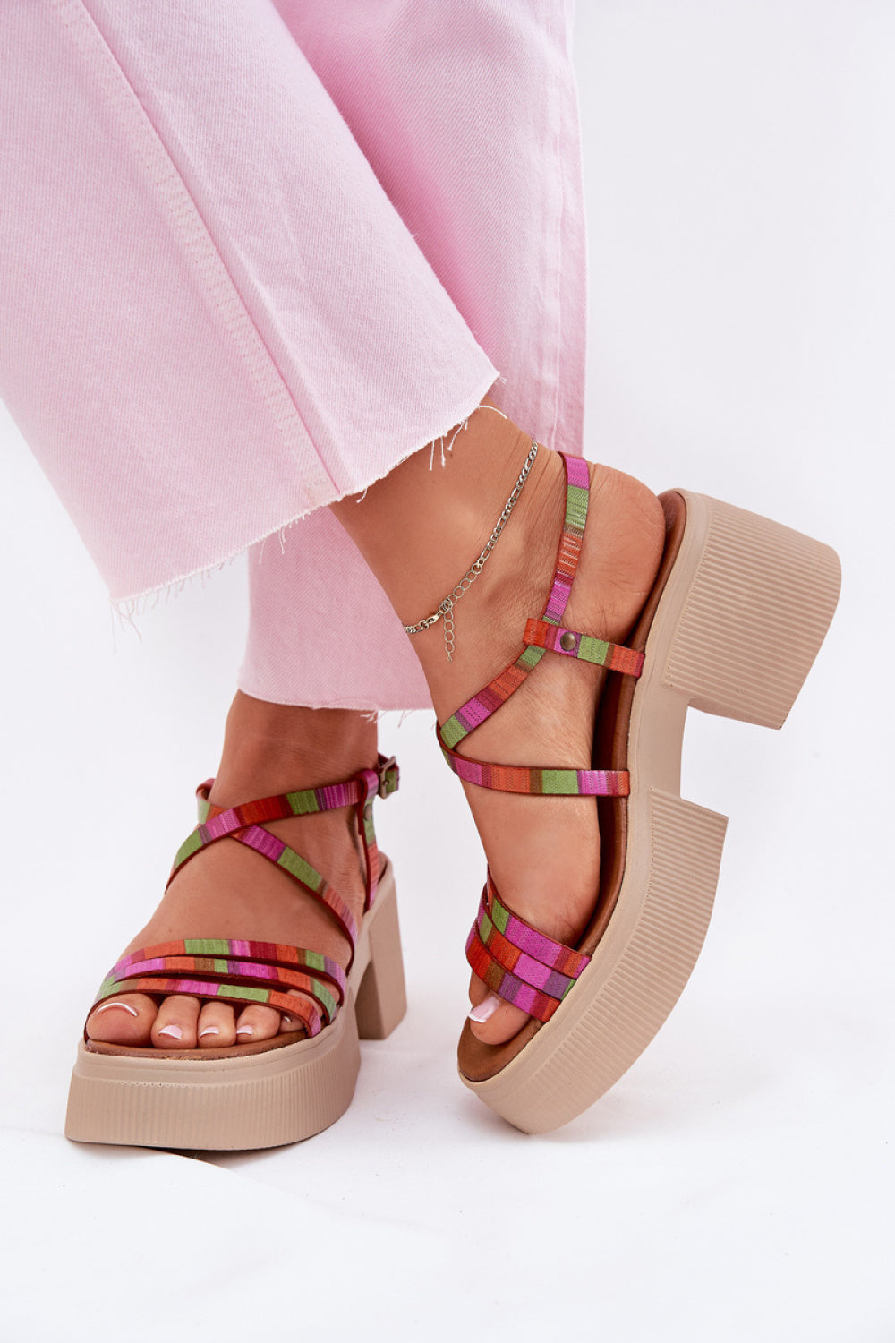 Step In Style Maciejka Multicolour Leather Platform Heeled Sandals - view 3
