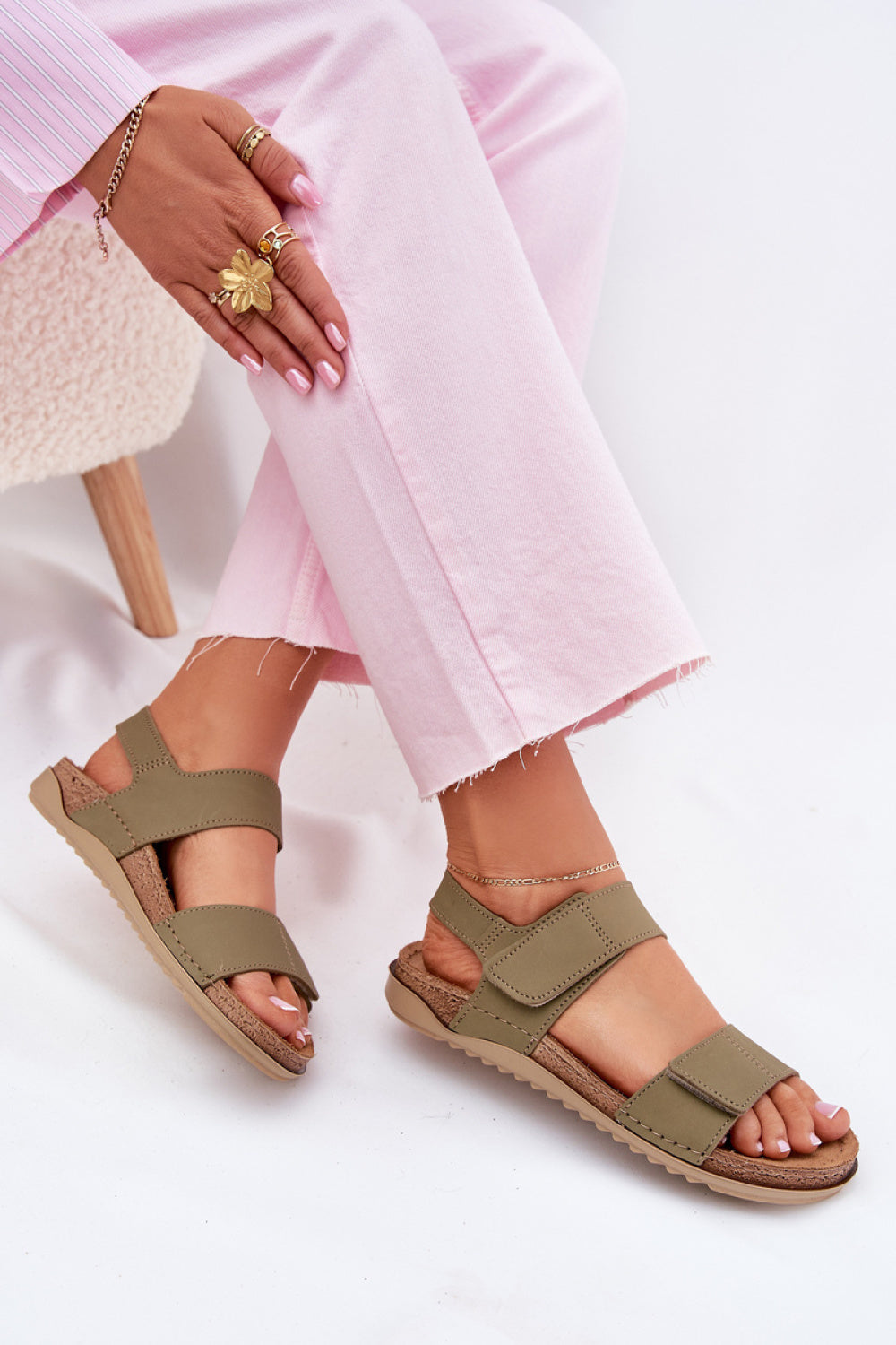 Step In Style Inblu Green Leather Look Sandals