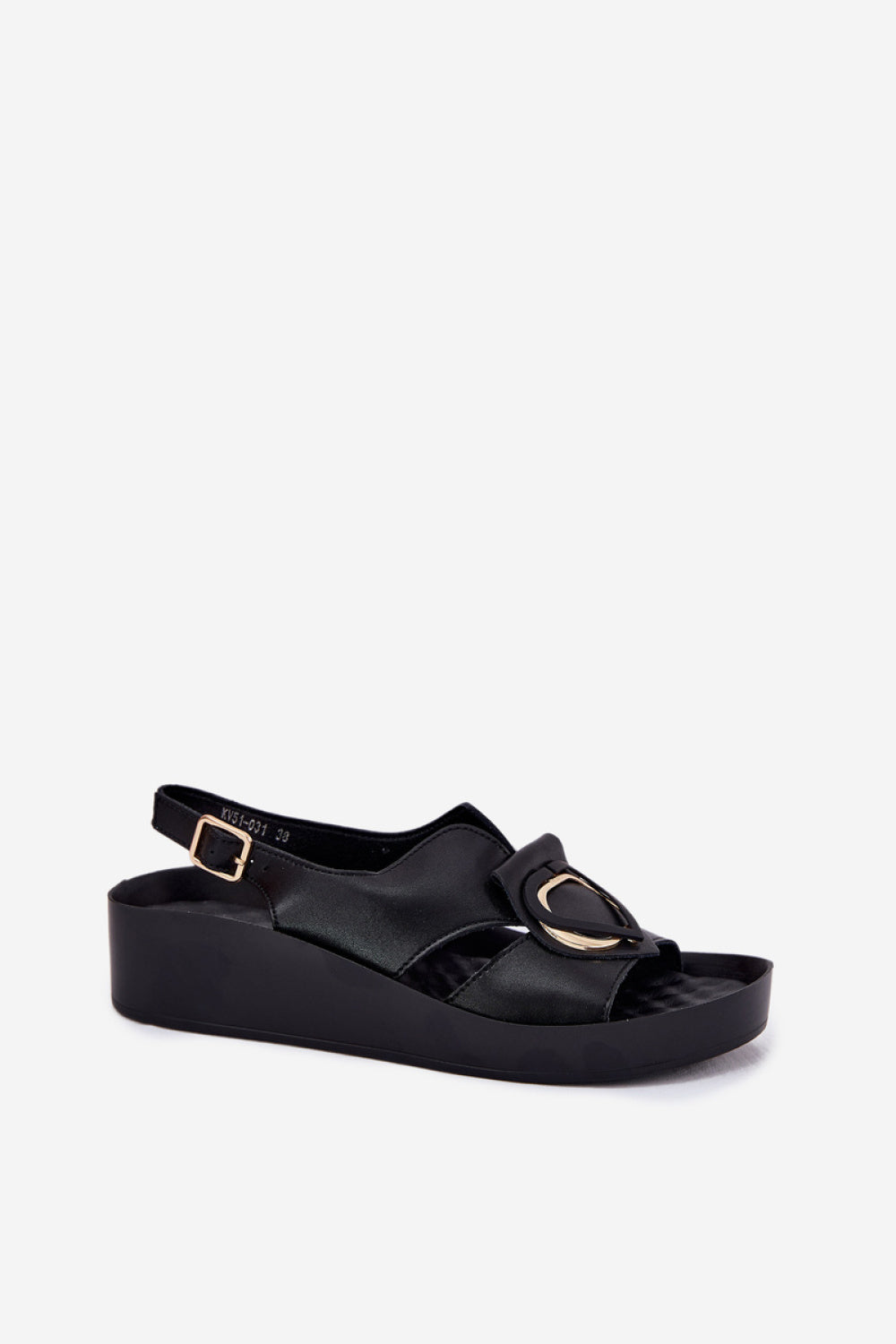 Step In Style Black Leather Wedge Sandals - view 2