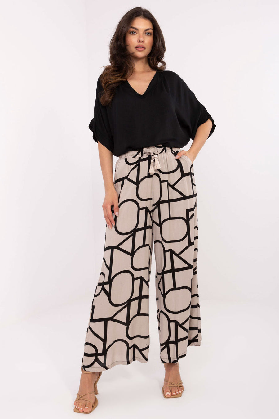Sublevel Beige Wide Leg High Waisted Trousers