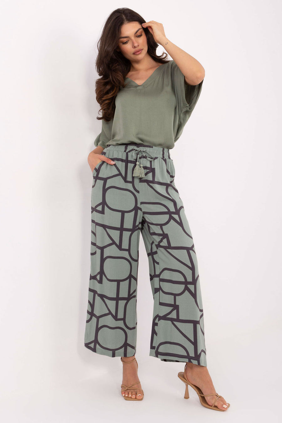 Sublevel Pistachio Wide Leg High Waisted Trousers