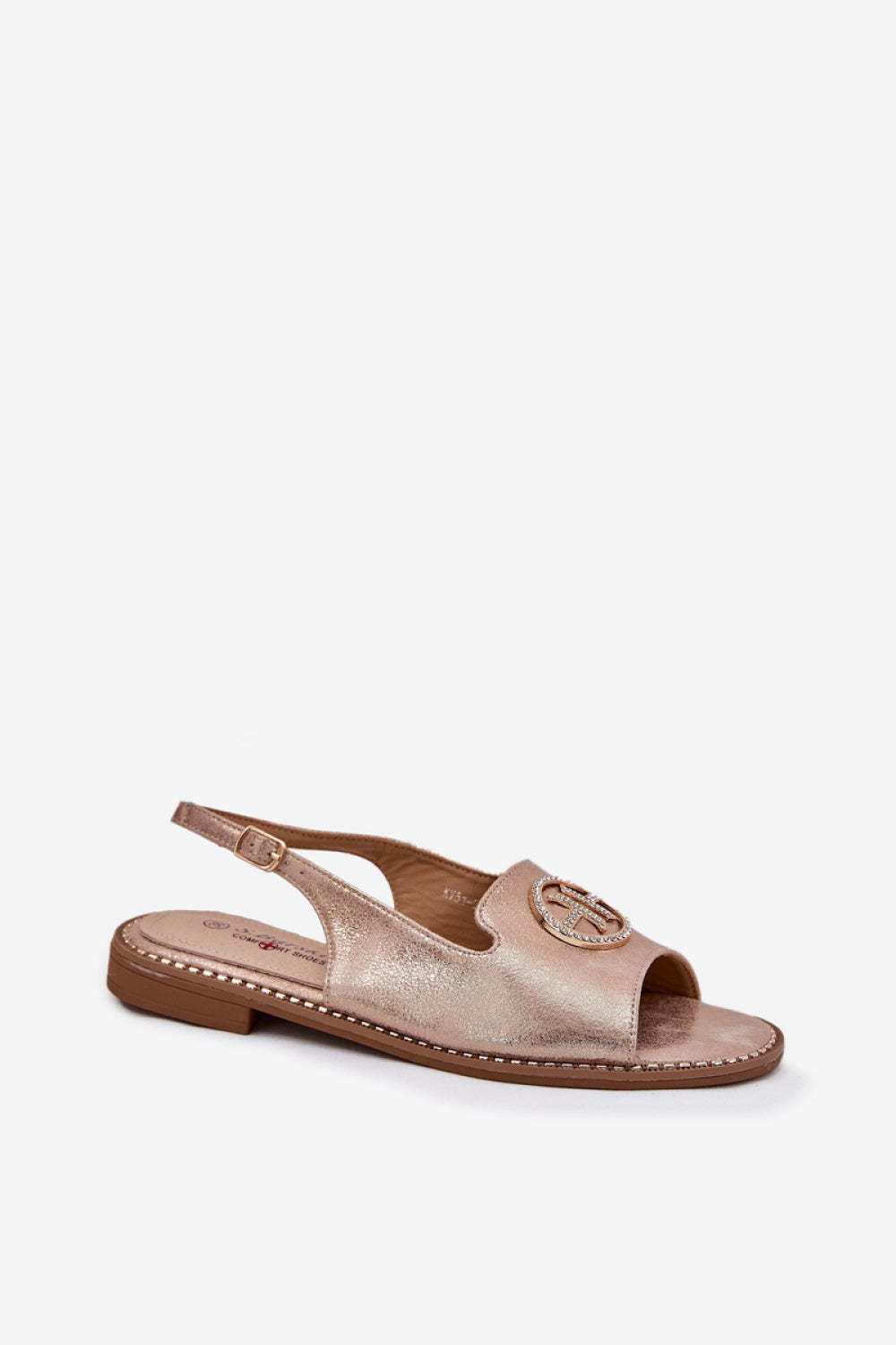 Step In Style Gold Faux Leather Flat Sandals - view 2