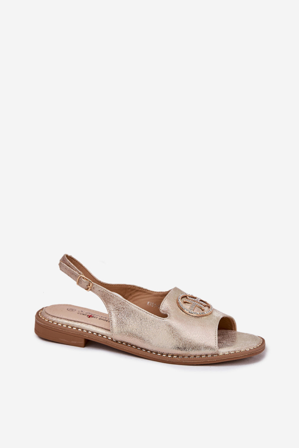 Step In Style Gold Faux Leather Flat Sandals with Adjustable Straps - view 2