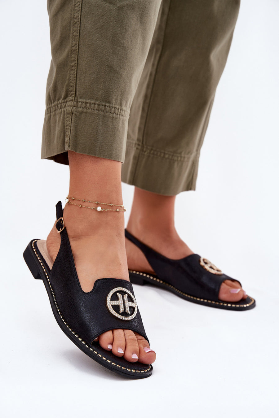 Step In Style Black Faux Leather Flat Sandals