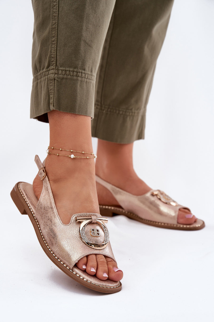Step In Style Gold Faux Leather Flat Sandals