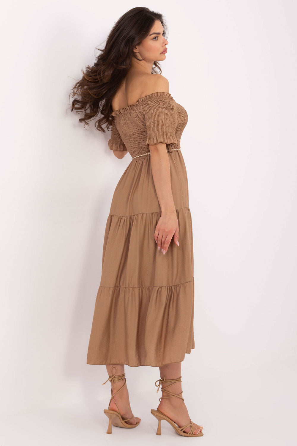 Italy Moda Camel Midi Flared Dress - view 3