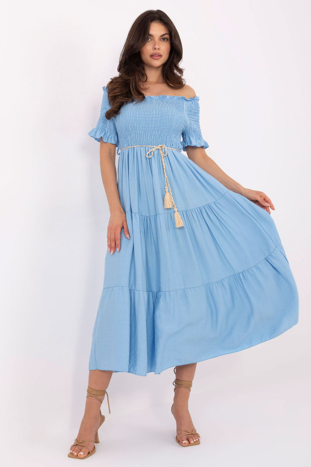 Italy Moda Blue Midi Flared Dress