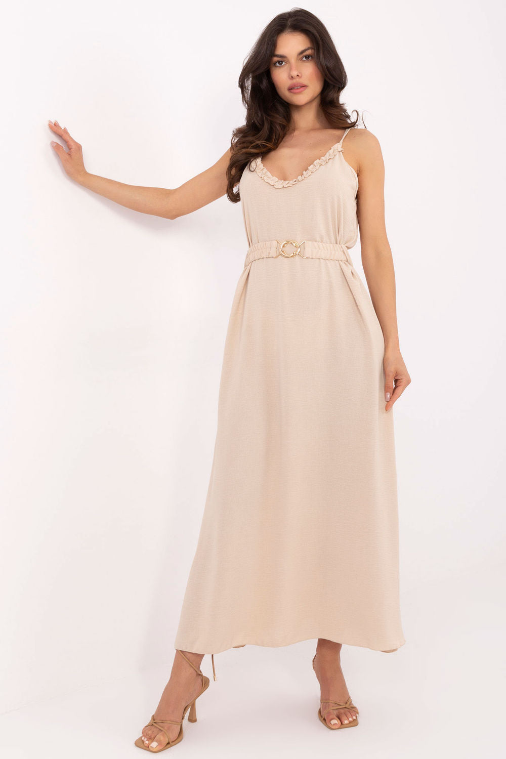Och Bella Beige Maxi Flared Dress