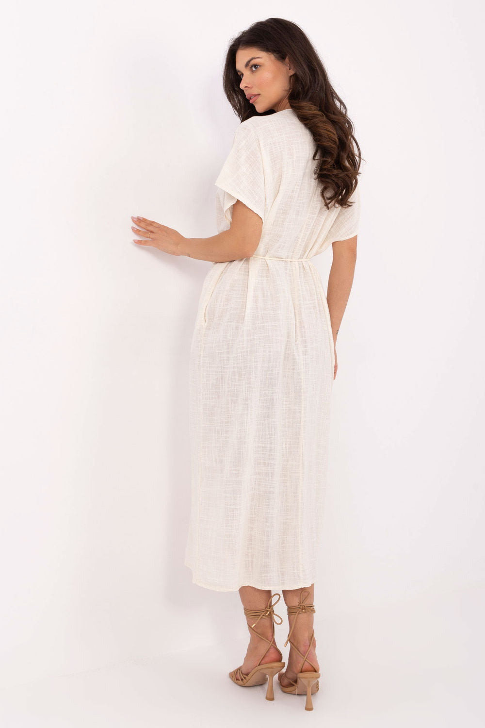 Och Bella Light Beige Midi Oversized V-Neck Dress - view 3