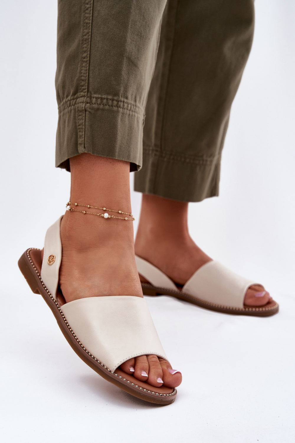Step In Style Dereka Beige Faux Leather Flat Sandals