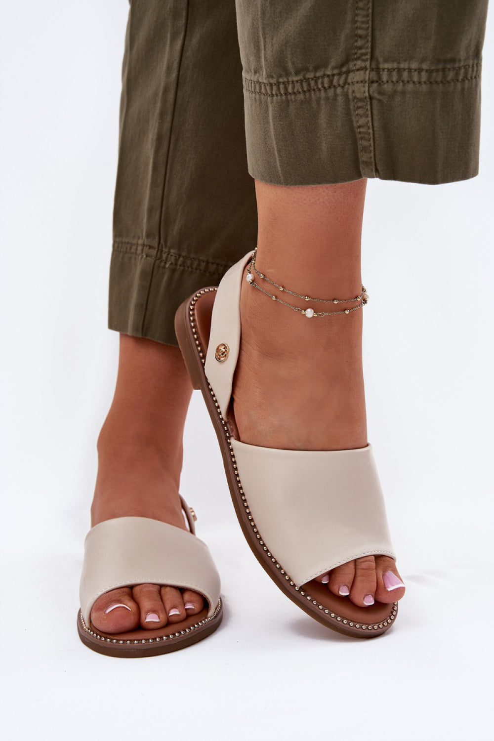 Step In Style Dereka Beige Faux Leather Flat Sandals - view 3