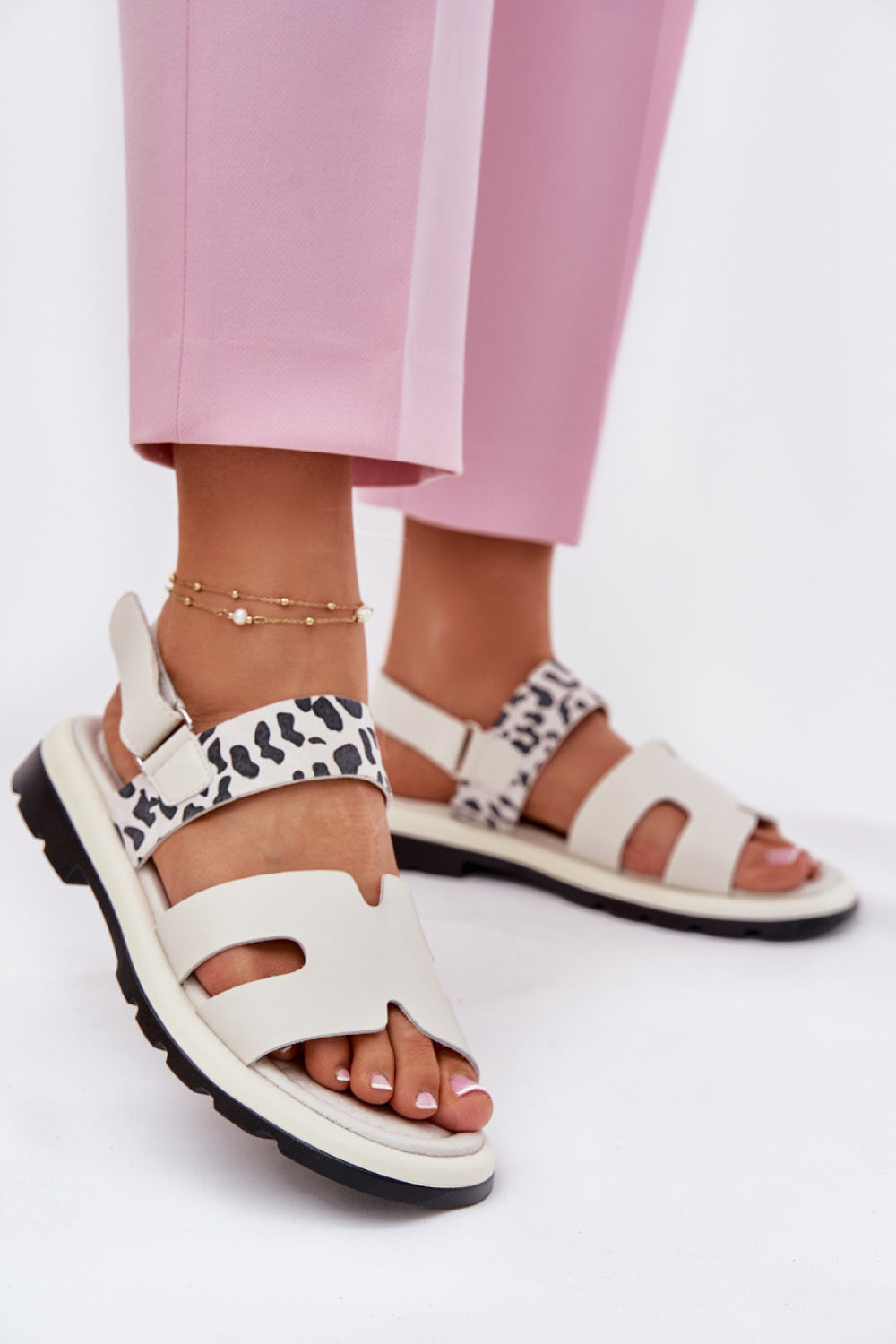 Step In Style Vinceza Beige Leather Flat Sandals