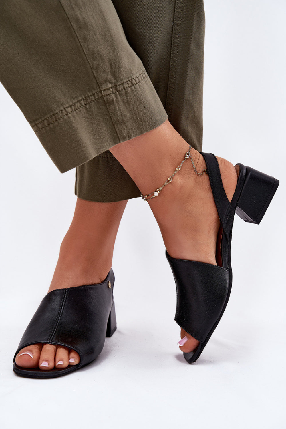 Step In Style Maciejka Black Leather Block Heel Heeled Sandals - view 3