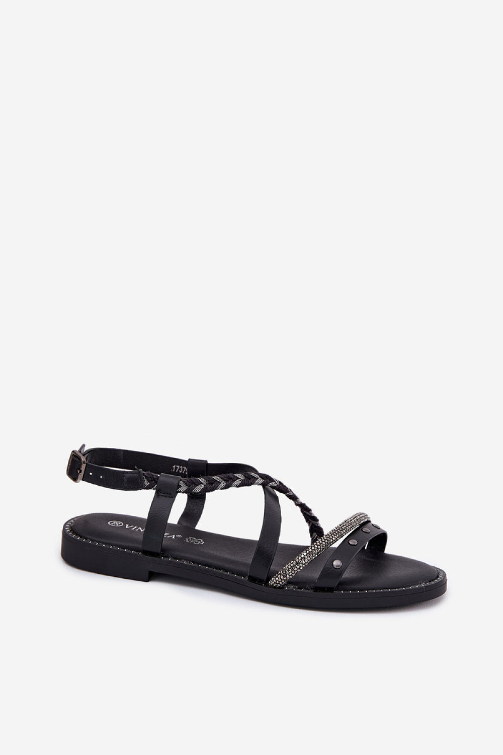 Step In Style Vinceza Black Faux Leather Flat Sandals - view 2