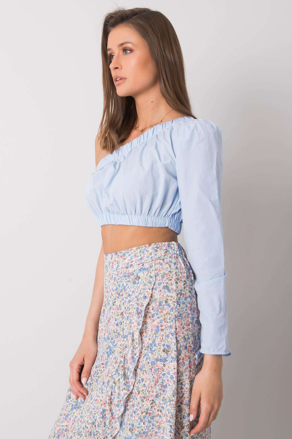 Rue Paris Light Blue High Waisted Long Sleeve Blouse - view 2