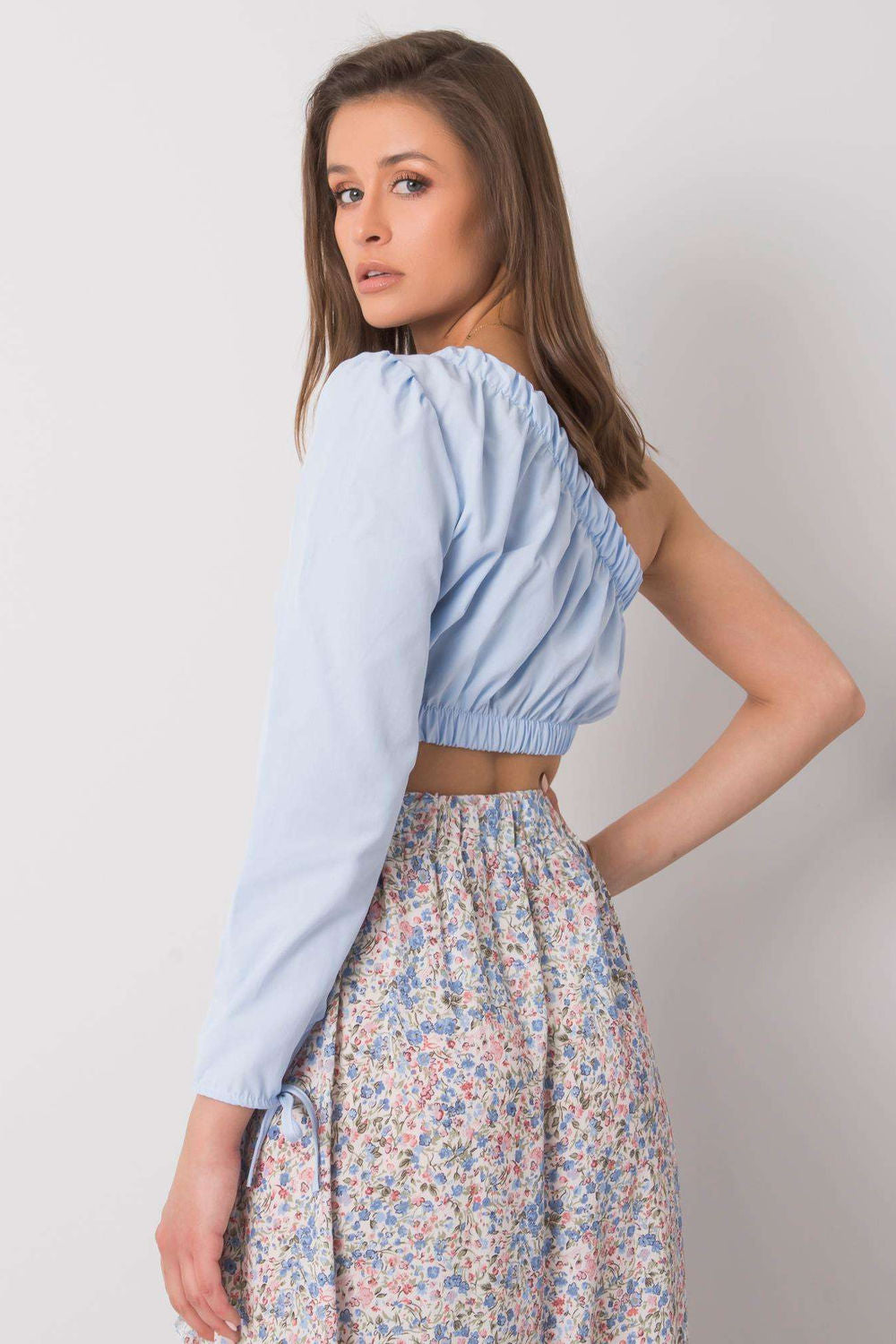 Rue Paris Light Blue High Waisted Long Sleeve Blouse - view 3