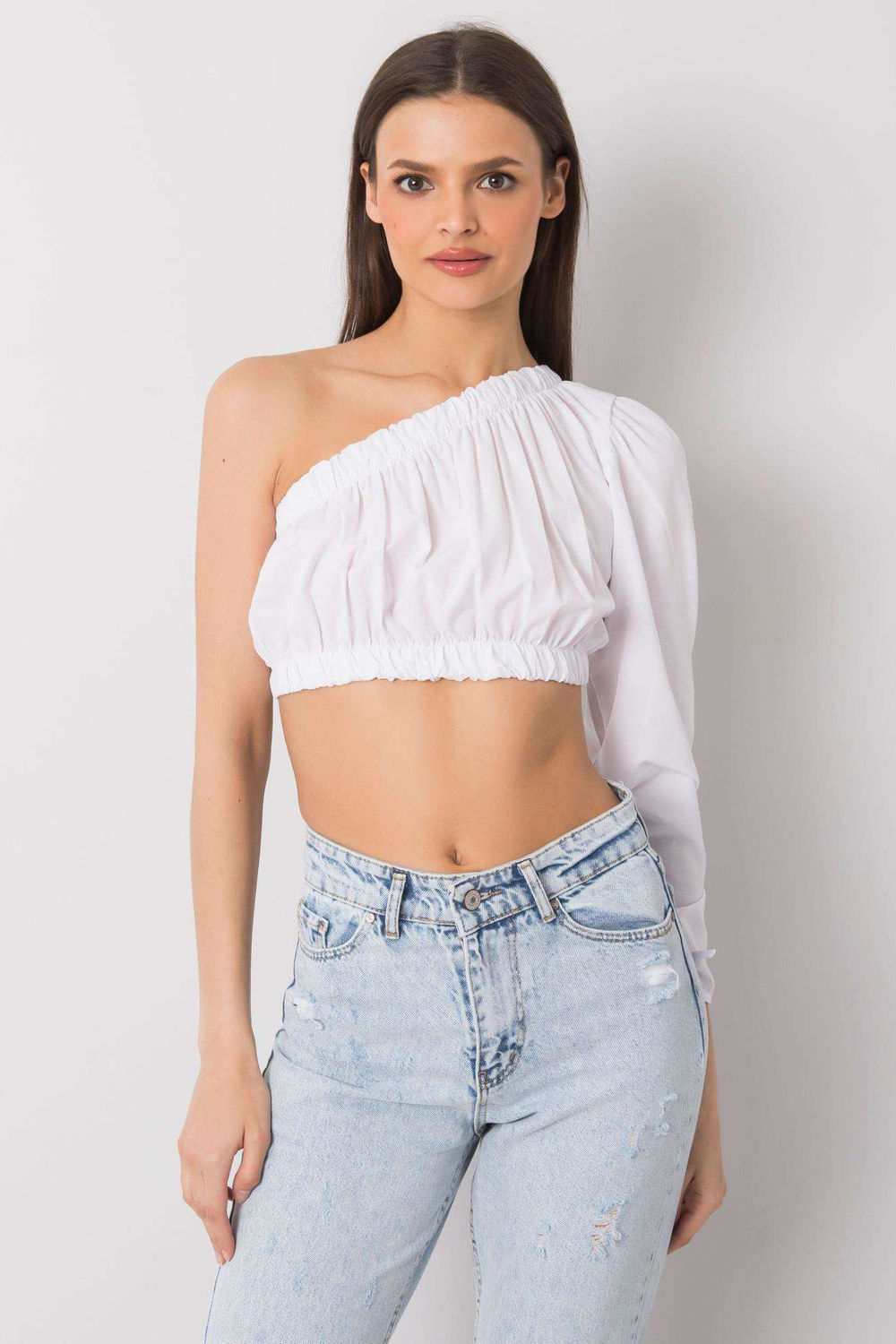 Rue Paris White High Waisted Long Sleeve Blouse