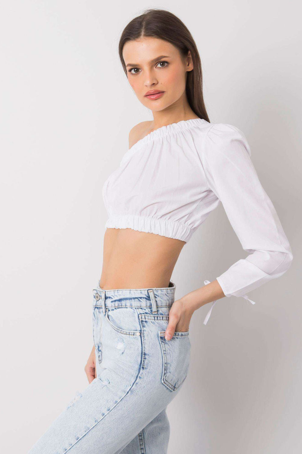 Rue Paris White High Waisted Long Sleeve Blouse - view 2
