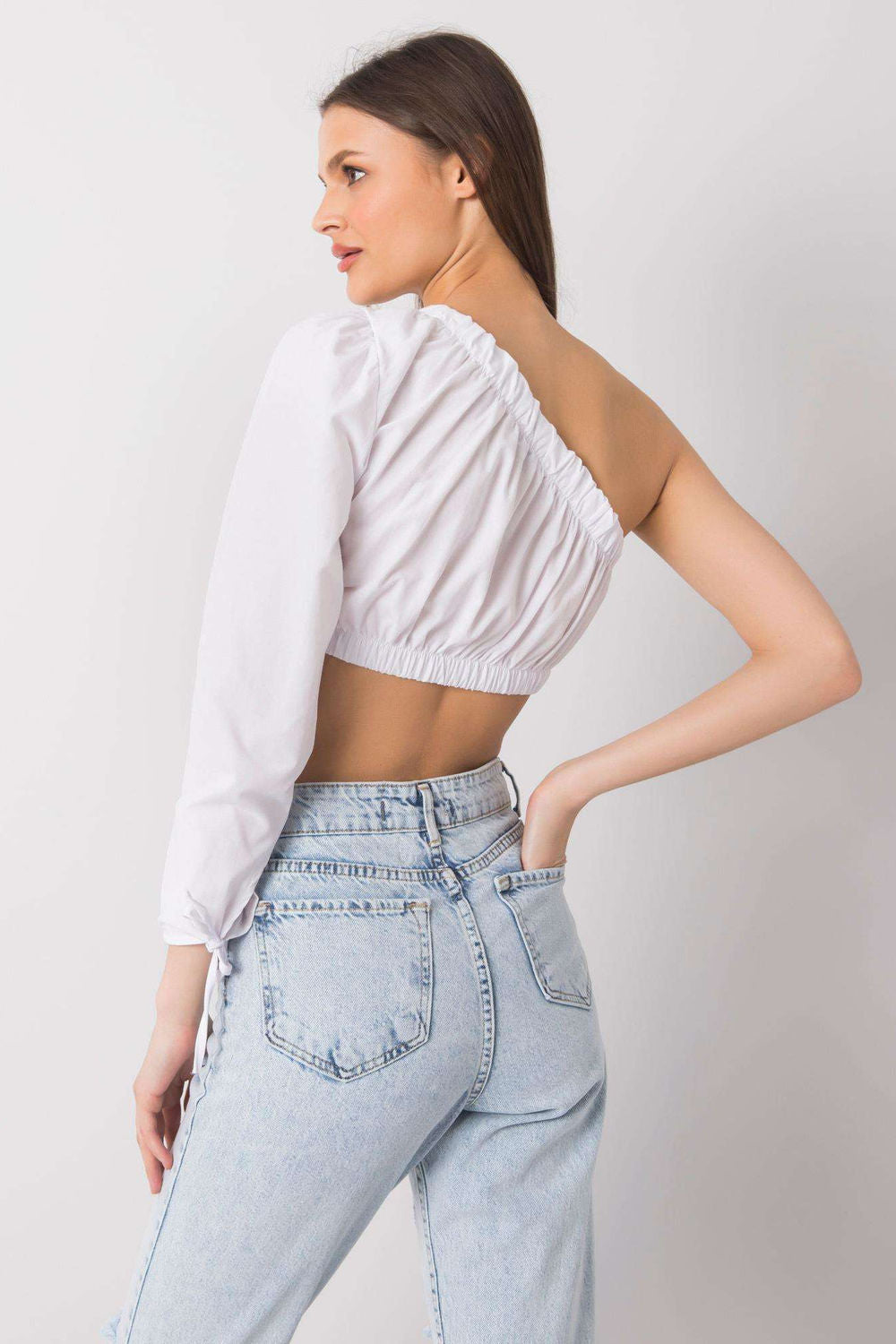 Rue Paris White High Waisted Long Sleeve Blouse - view 3