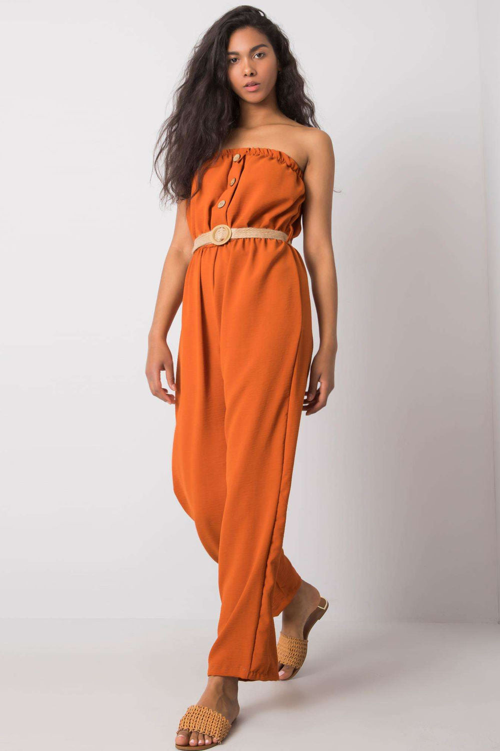 Rue Paris Dark Orange Sleeveless Jumpsuit
