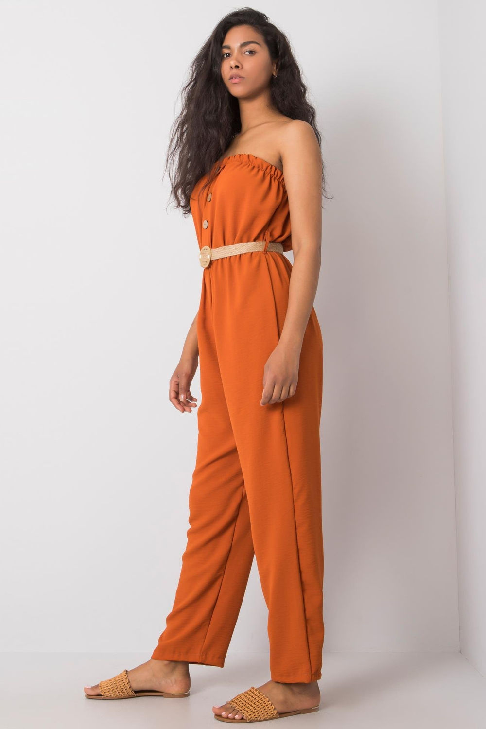 Rue Paris Dark Orange Sleeveless Jumpsuit - view 2
