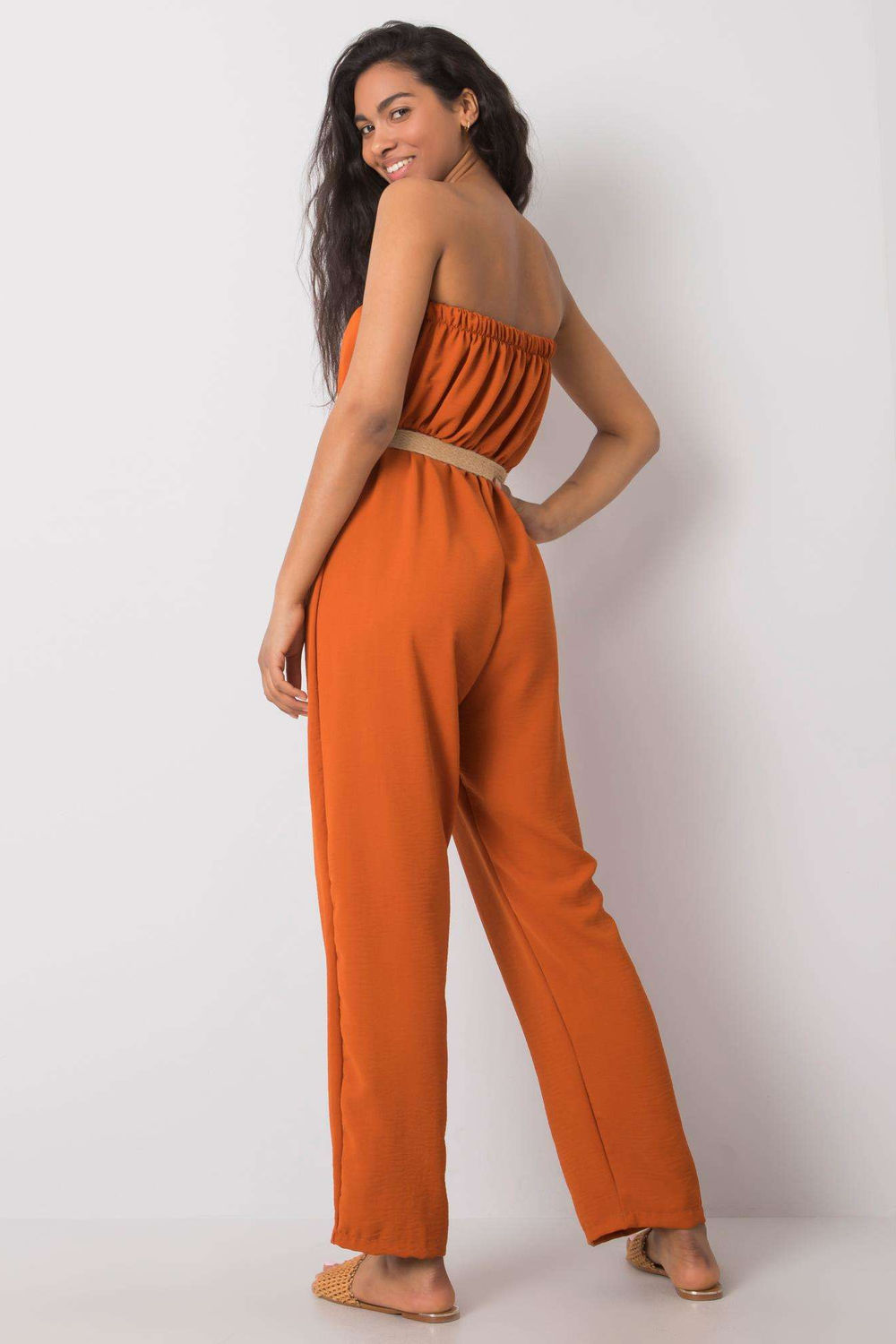 Rue Paris Dark Orange Sleeveless Jumpsuit - view 3