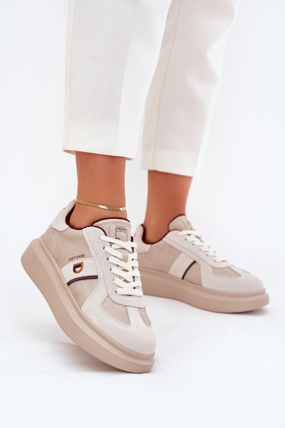 Step In Style Beige Leather Trainers