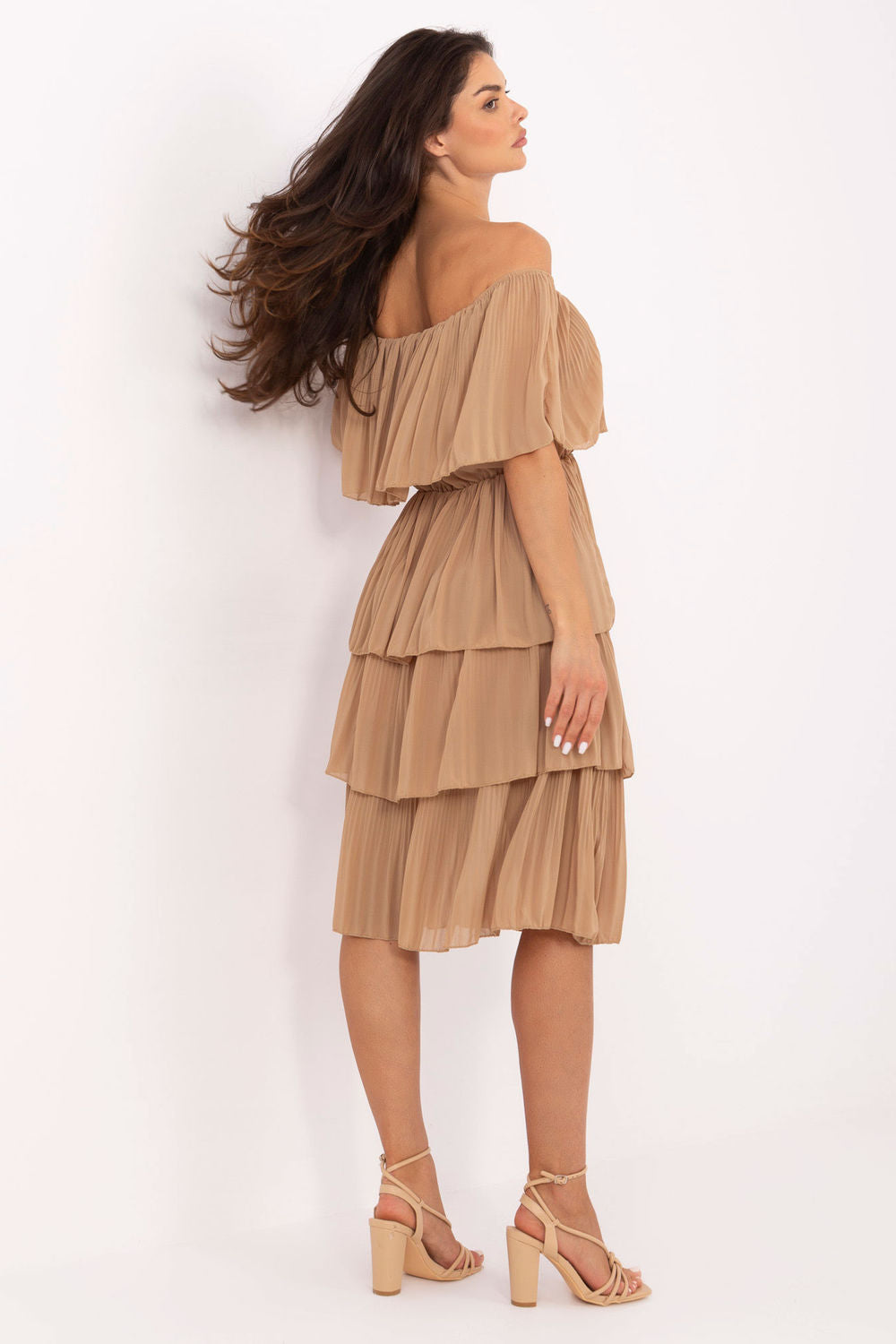 Och Bella Camel Flared Off Shoulder Cocktail Dress - view 3