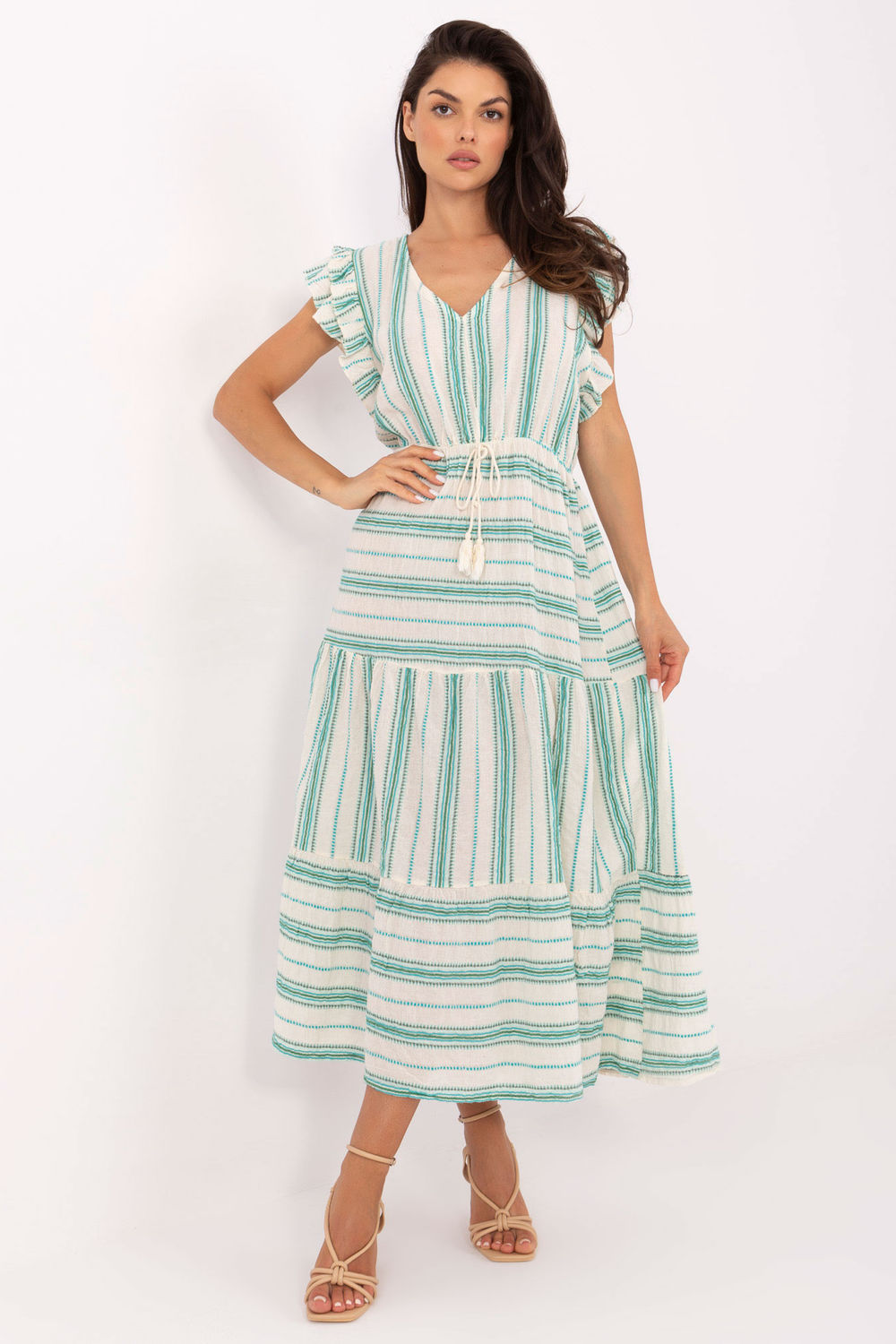 Och Bella Green Midi Flared Dress