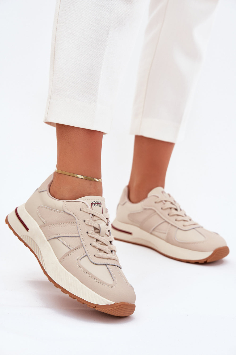 Step In Style Beige Leather Trainers