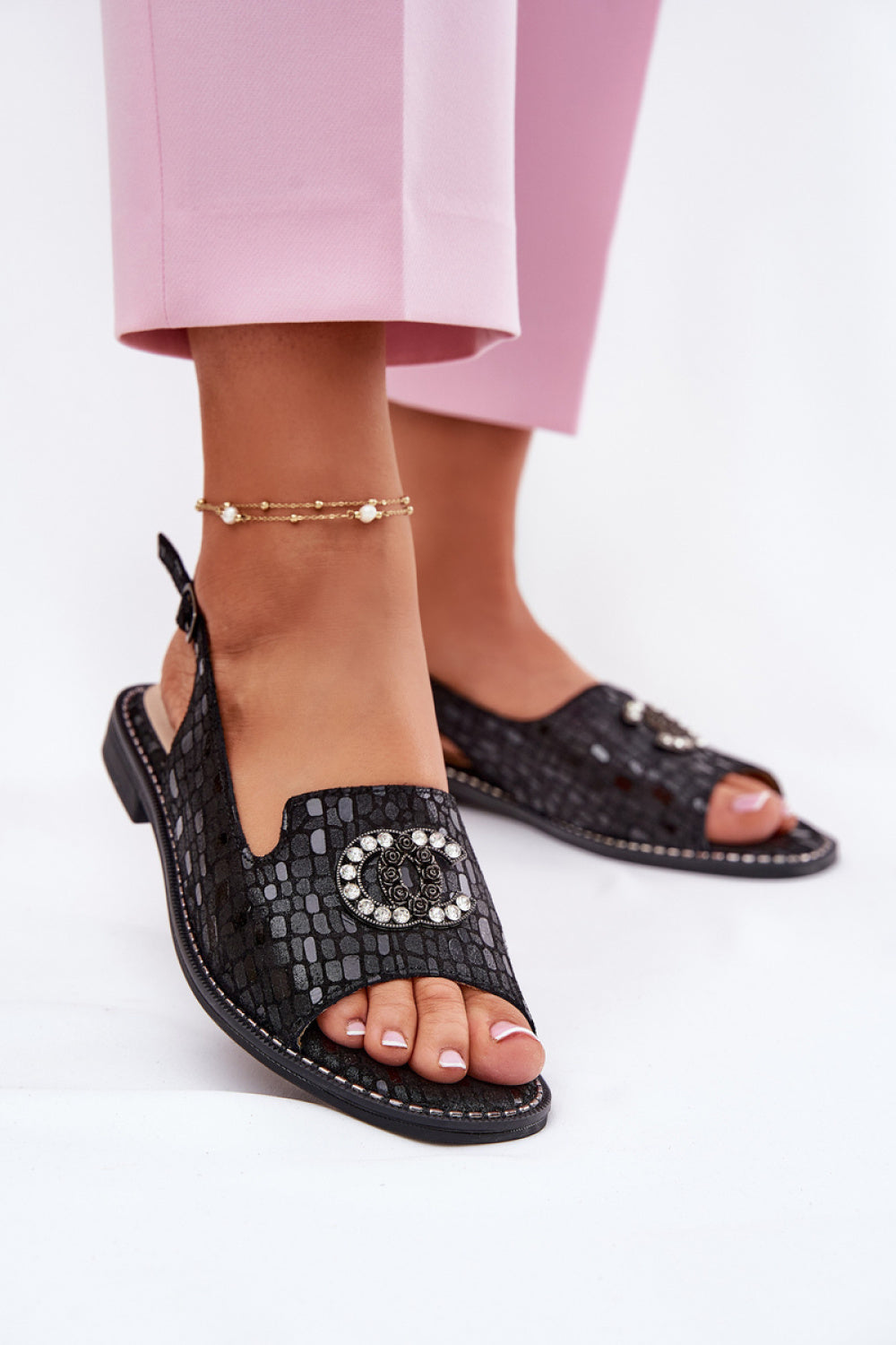 Step In Style Black Suede Flat Sandals