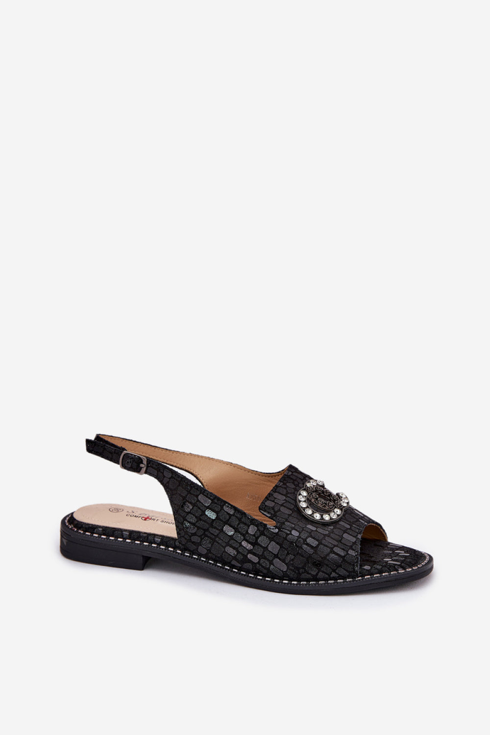 Step In Style Black Suede Flat Sandals - view 2