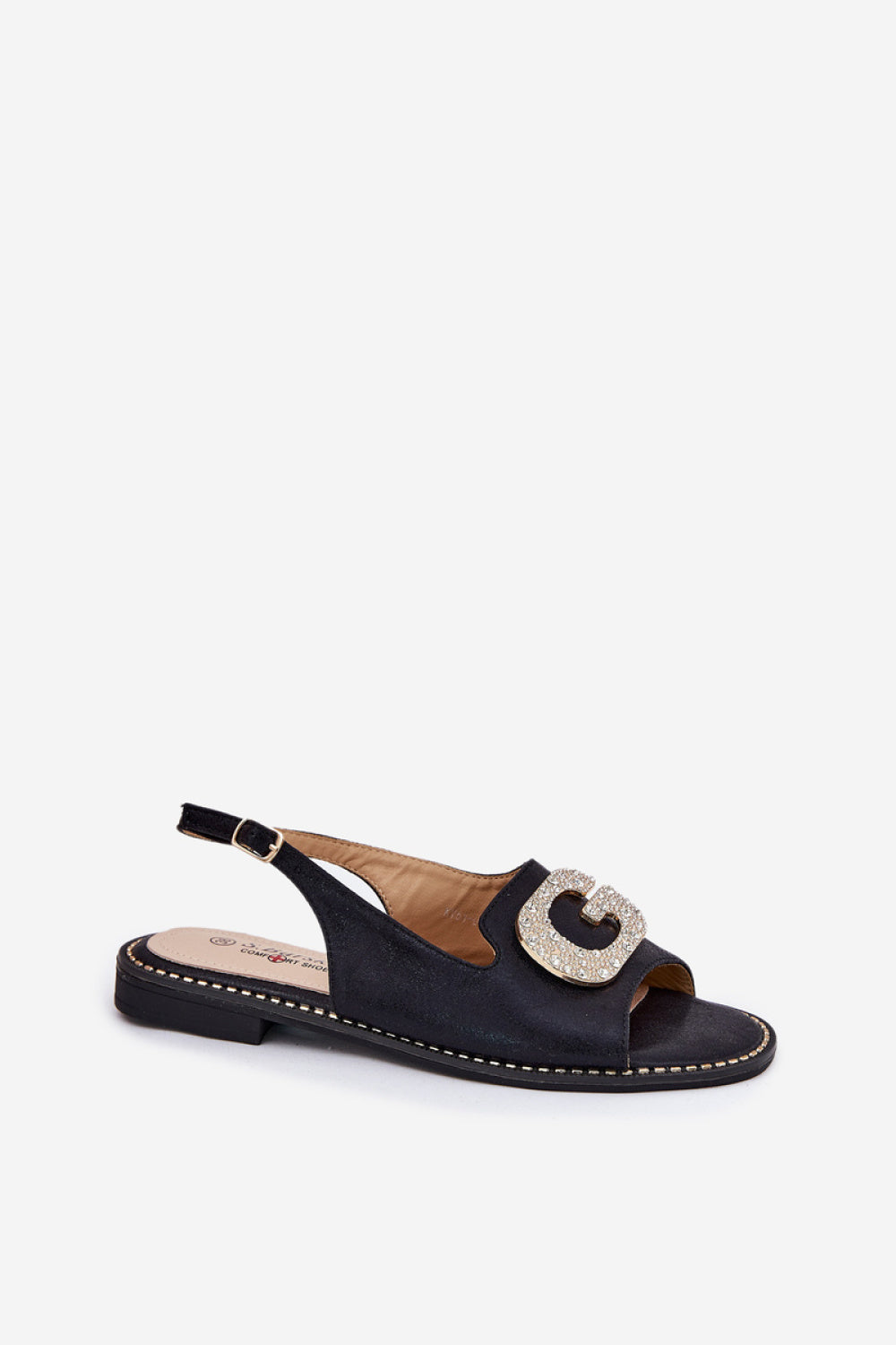 Step In Style Black Faux Leather Flat Sandals with Buckle - view 2