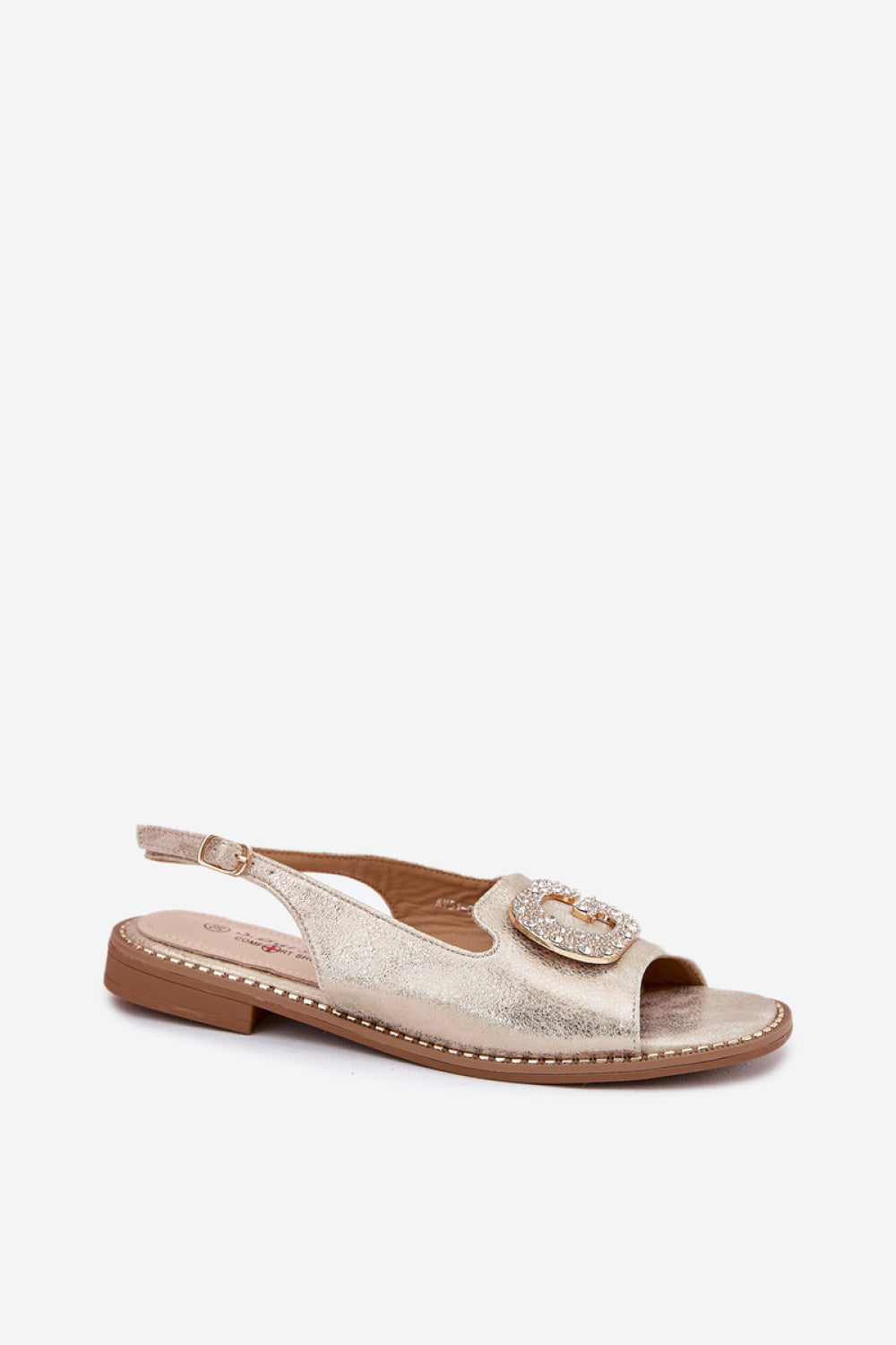 Step In Style Gold Faux Leather Flat Sandals with Buckle and Adjustable Straps - view 2