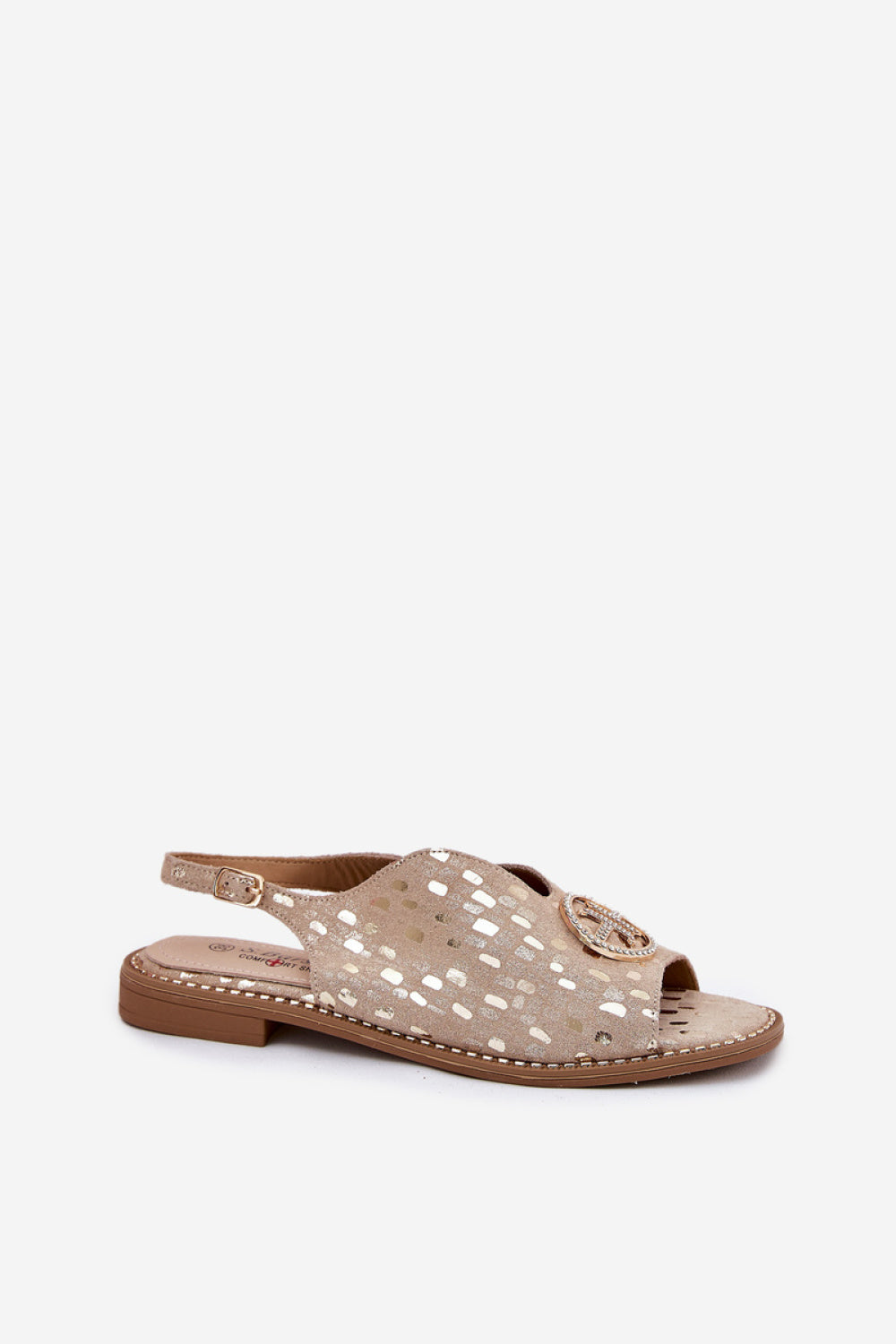 Step In Style Gold Suede Flat Sandals with Buckle - view 2