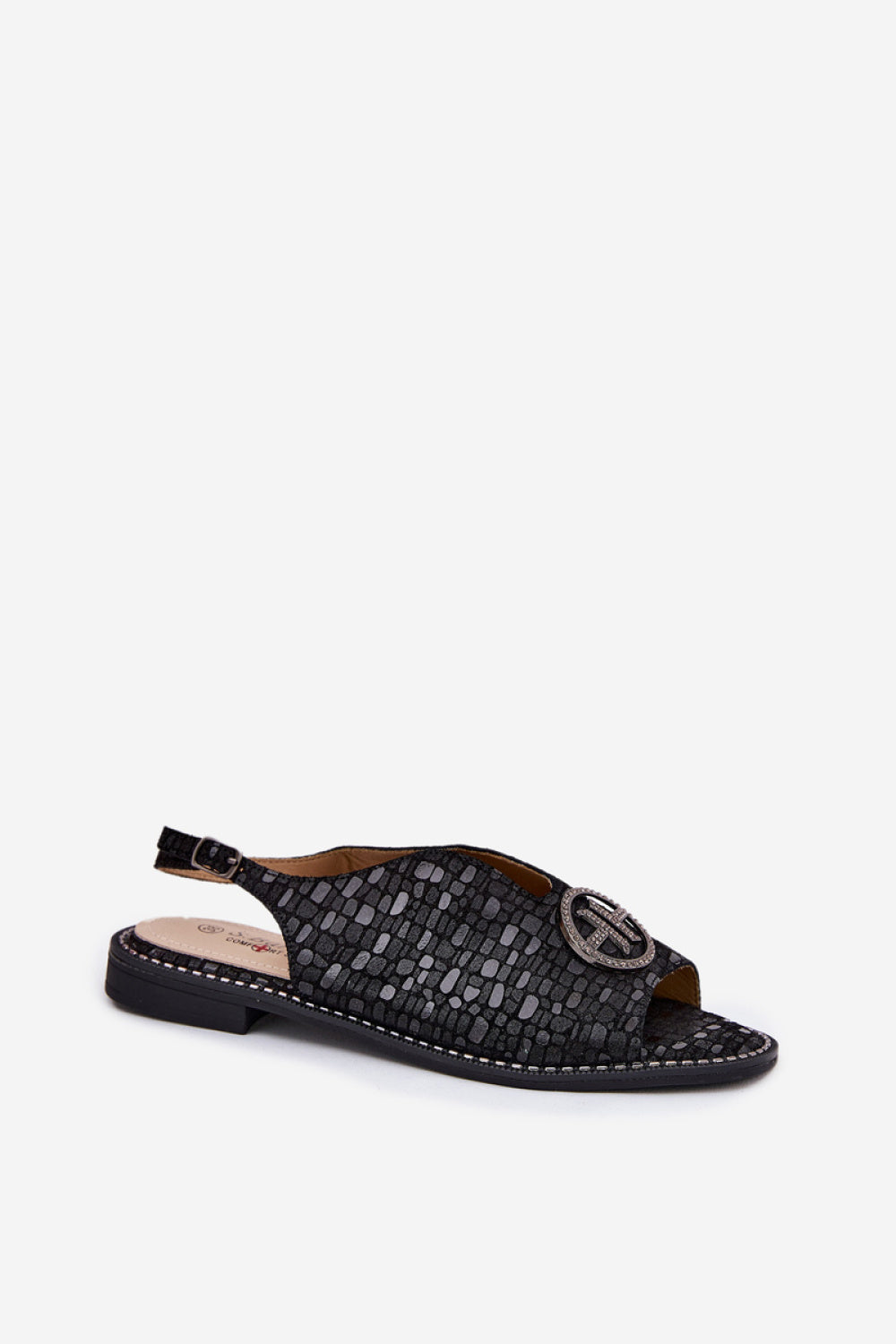 Step In Style Black Suede Flat Sandals with Buckle - view 2