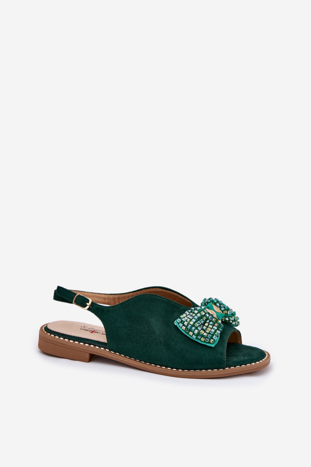 Step In Style Green Faux Suede Flat Sandals - view 2