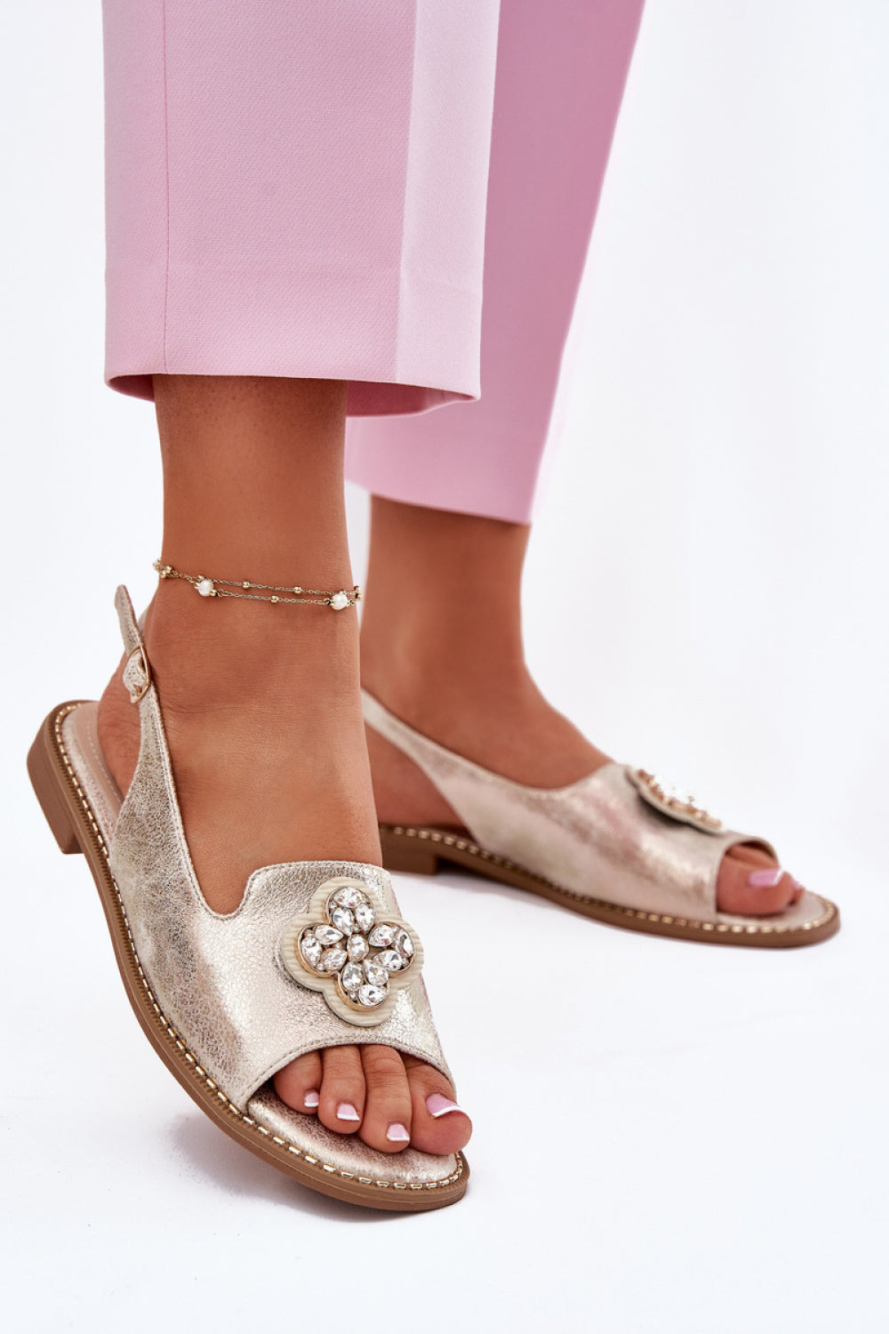 Step In Style Gold Faux Leather Flat Sandals
