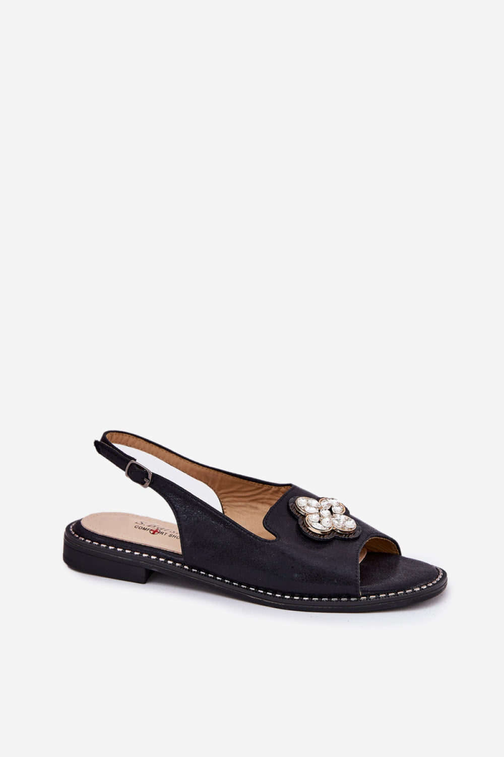 Step In Style Black Faux Leather Flat Sandals - view 2