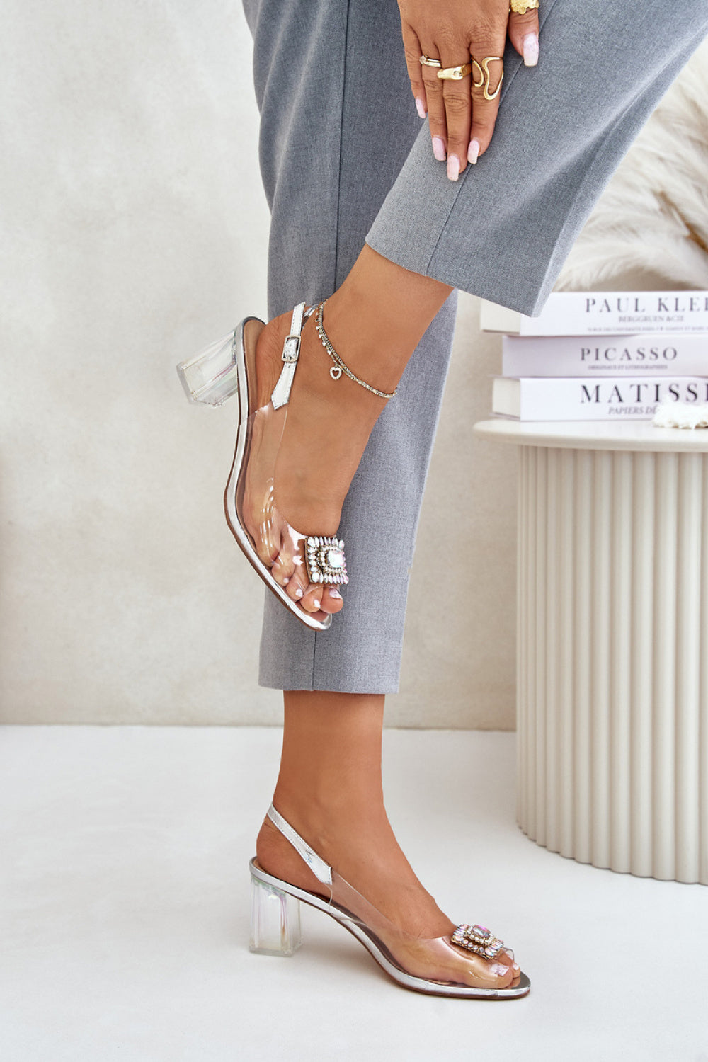 Step In Style Silver Leather Heeled Sandals - view 3