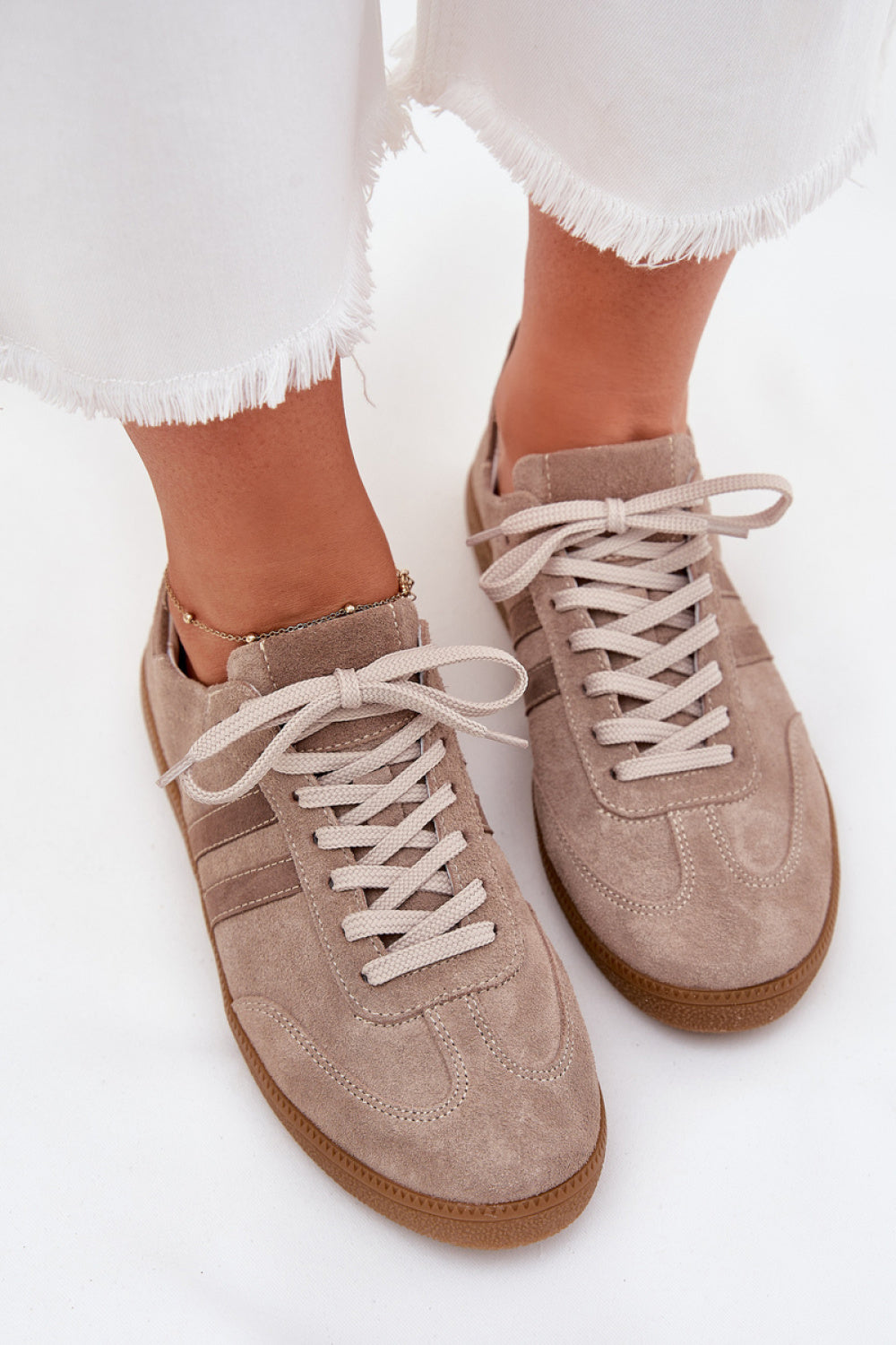 Step In Style Dark Beige Suede Lace Up Trainers - view 3