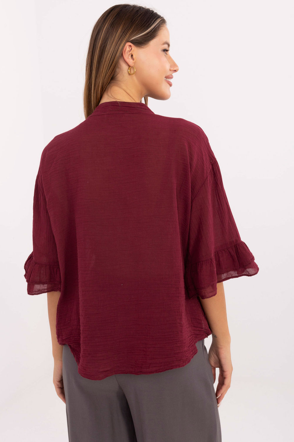 Italy Moda Burgundy V-Neck Cotton Shirt - view 3