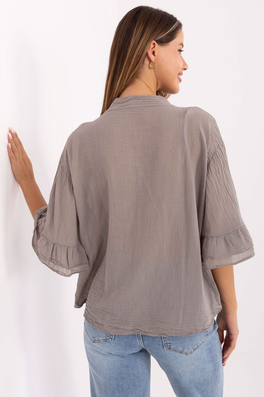 Italy Moda Dark Beige V-Neck Cotton Shirt - view 3