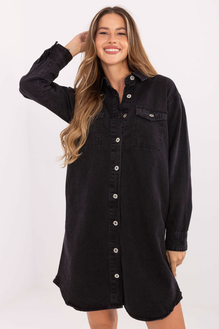 Sublevel Black Denim Long Sleeve Dress