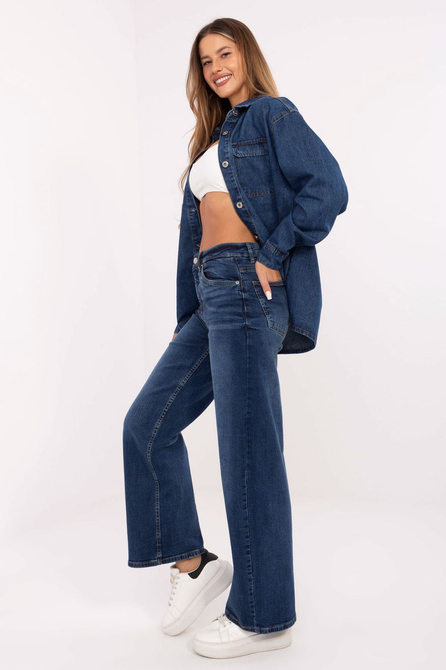 Sublevel Dark Blue Denim Wide Leg Jeans