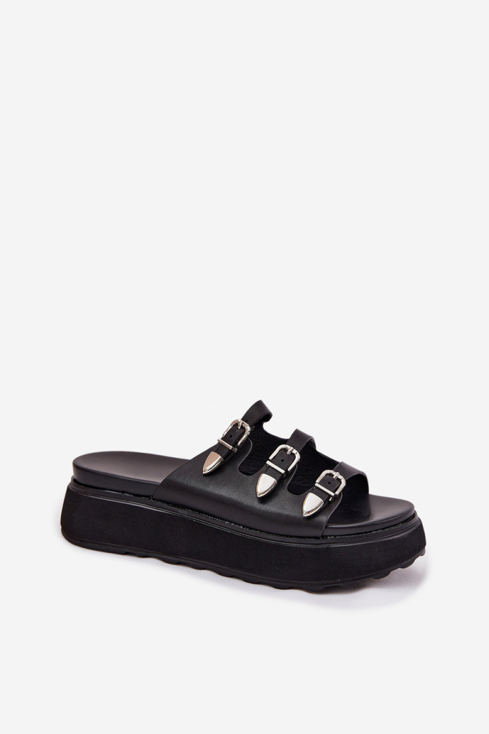 Step In Style Nimiotte Black Faux Leather Platform Flip Flops - view 2