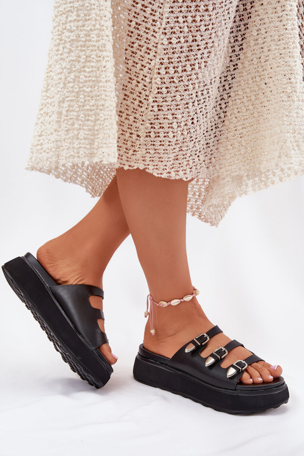 Step In Style Nimiotte Black Faux Leather Platform Flip Flops - view 3