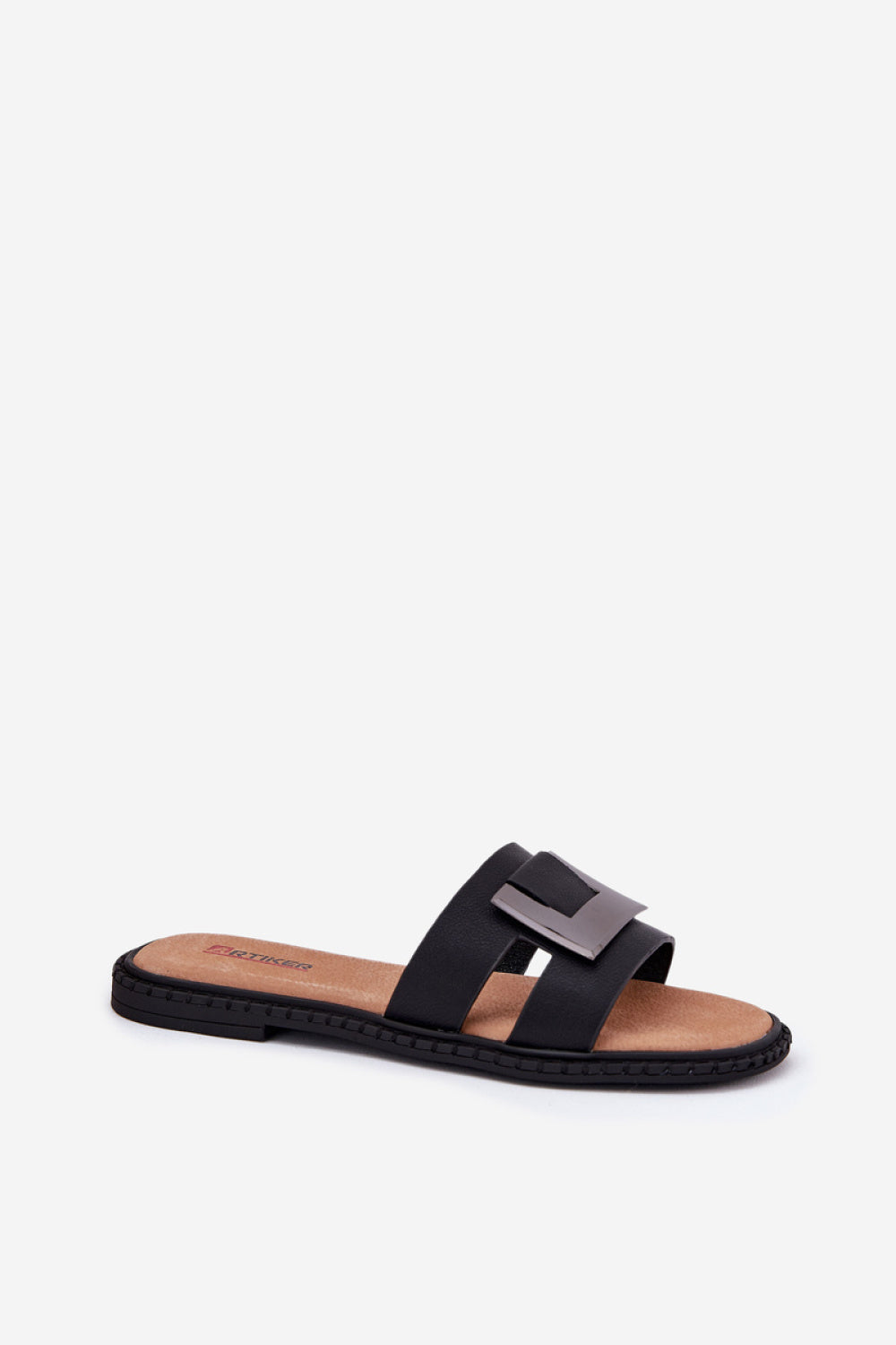 Step In Style Artiker Black Leather Flat Flip Flops - view 2