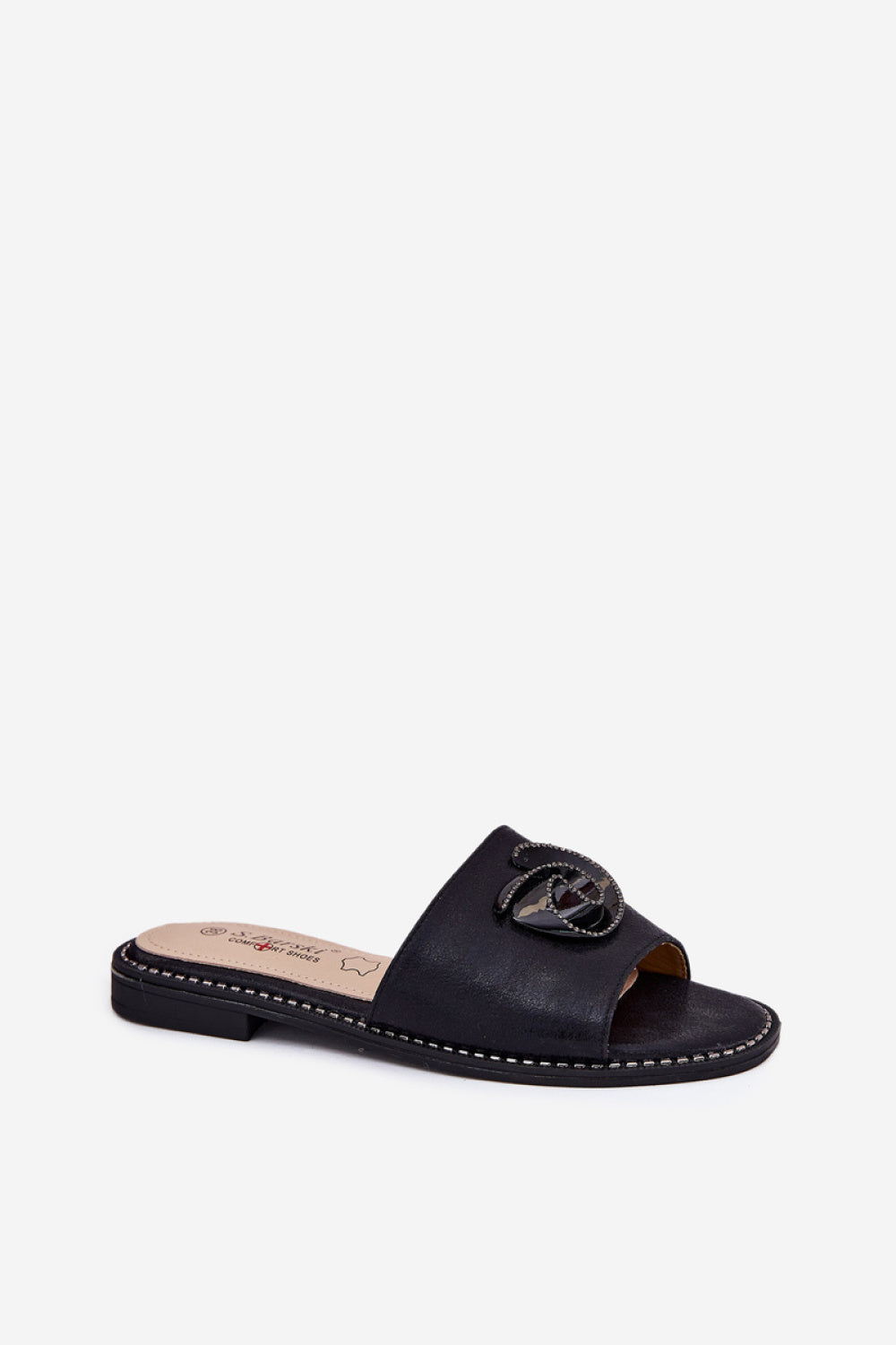 Step In Style Black Faux Leather Flat Flip Flops - view 2